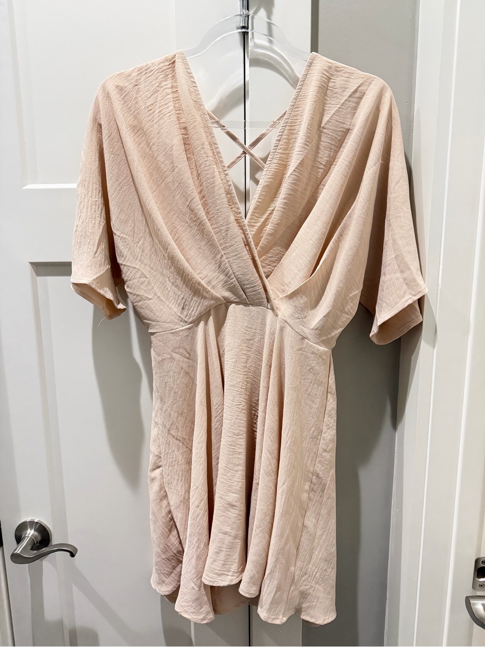 Fashion Nova Francesca Flowy Mini Dress - Oatmeal / Blush Pink - Size M